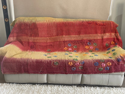 Indian Handmade Reversible Vintage Kantha Quilt Bedspread Mahi - Adore India   