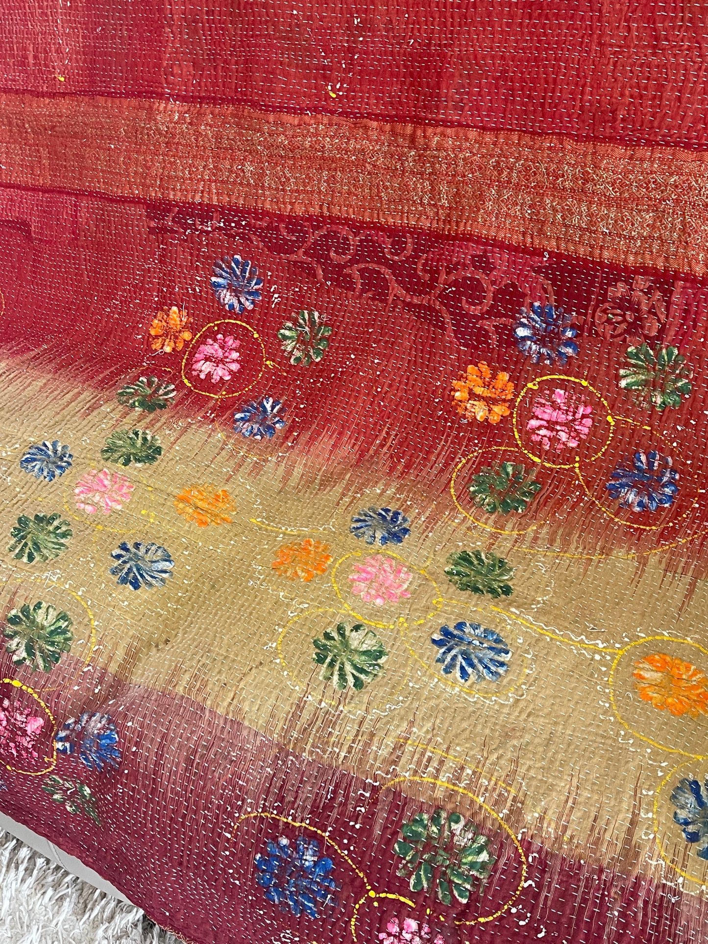 Indian Handmade Reversible Vintage Kantha Quilt Bedspread Mahi - Adore India   