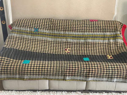 Indian Handmade Reversible Vintage Kantha Quilt Bedspread Mahi - Adore India   