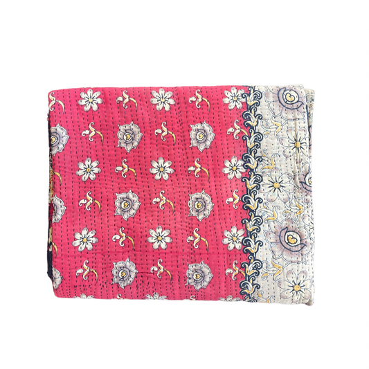 Indian Handmade Reversible Vintage Kantha Quilt Bedspread Mary - Adore India   