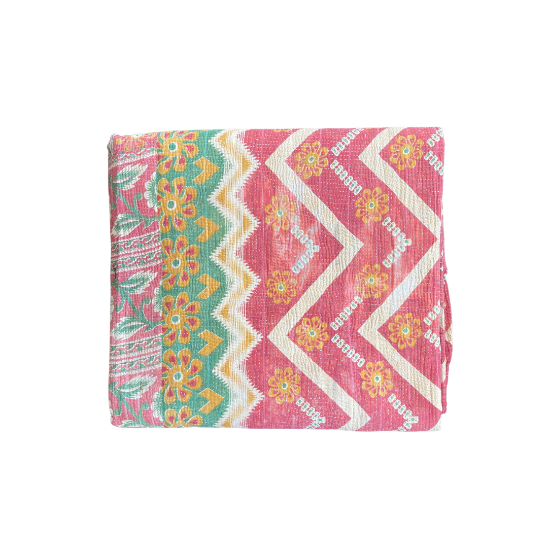 Indian Handmade Reversible Vintage Kantha Quilt Bedspread Reema - Adore India   