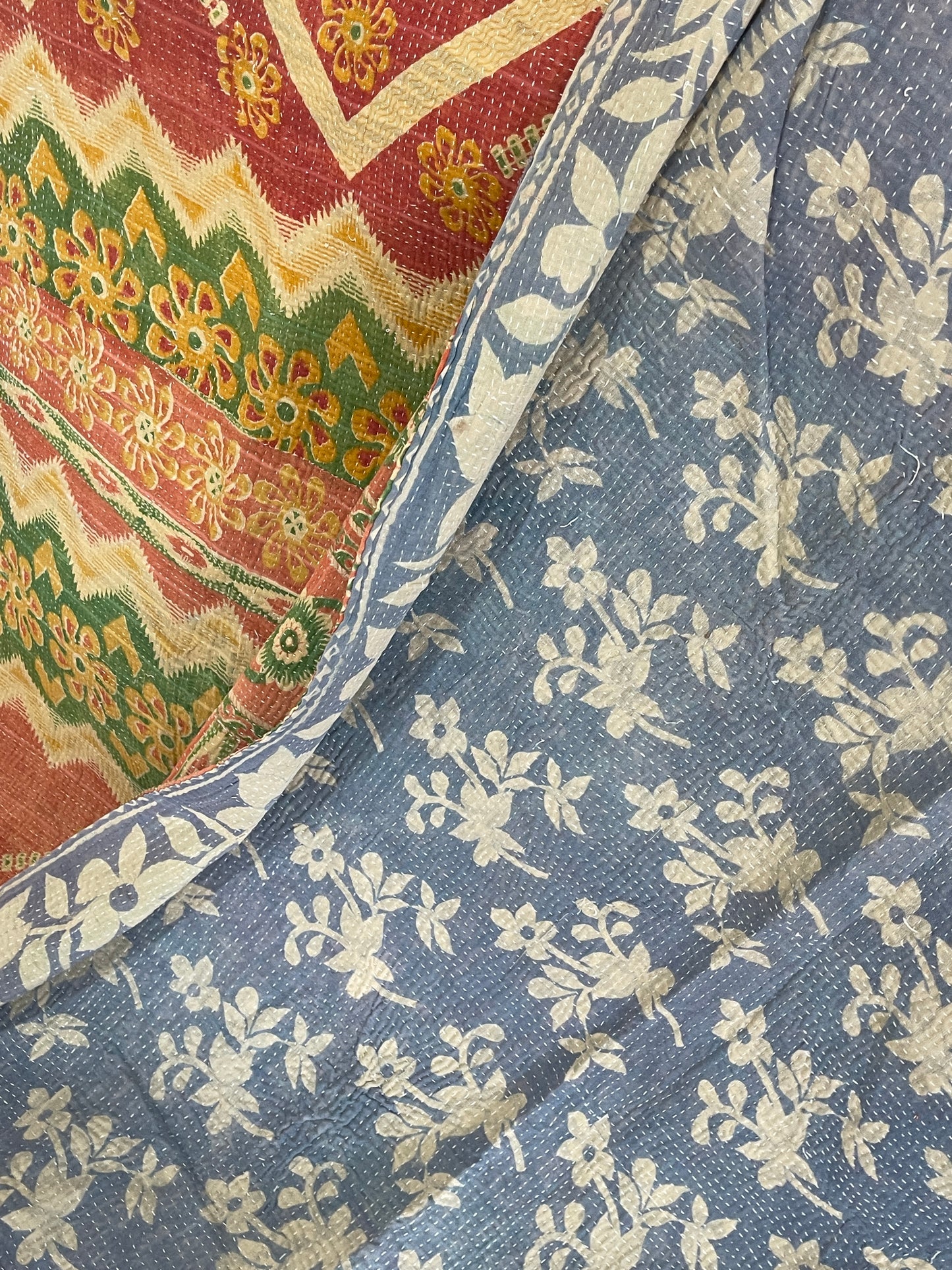 Indian Handmade Reversible Vintage Kantha Quilt Bedspread Reema - Adore India   