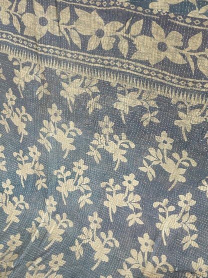 Indian Handmade Reversible Vintage Kantha Quilt Bedspread Reema - Adore India   
