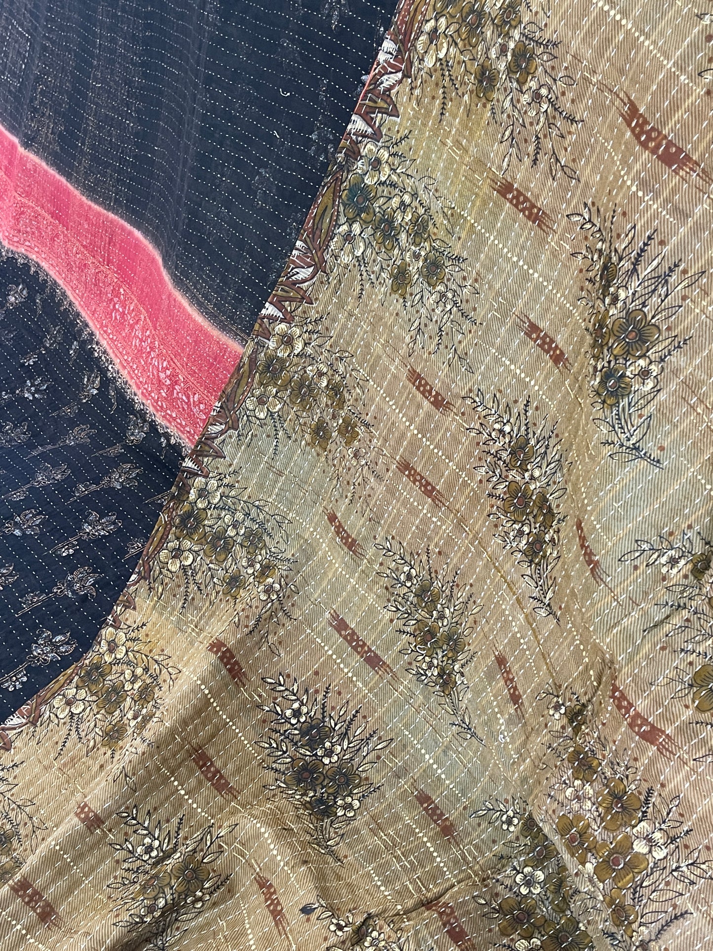 Indian Handmade Reversible Vintage Kantha Quilt Bedspread Sita - Adore India   