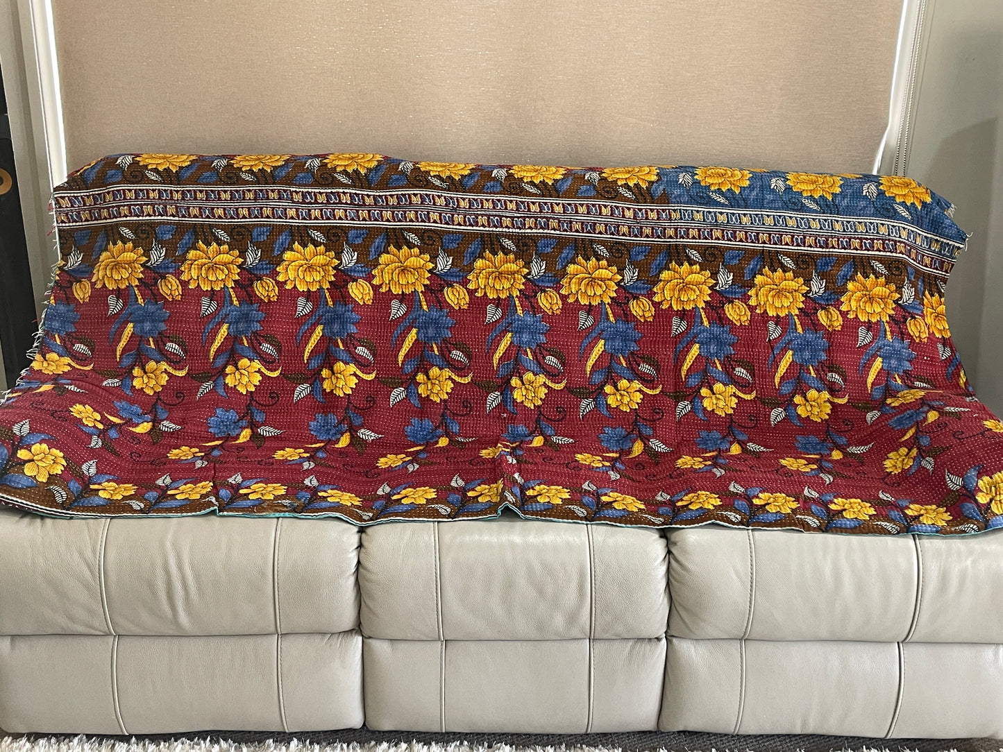 Indian Handmade Reversible Vintage Kantha Quilt Bedspread Sonia - Adore India   