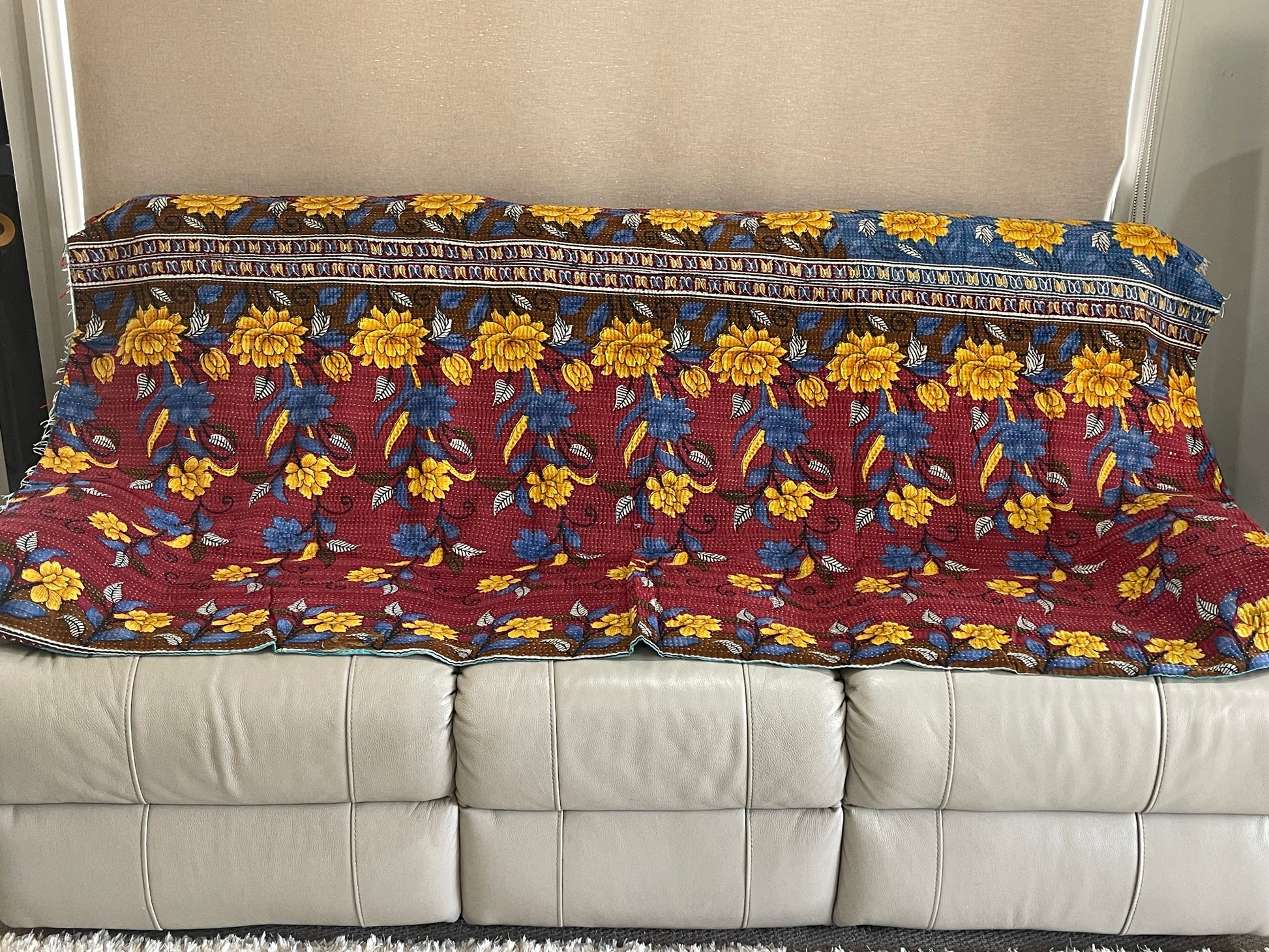 Indian Handmade Reversible Vintage Kantha Quilt Bedspread Sonia - Adore India   