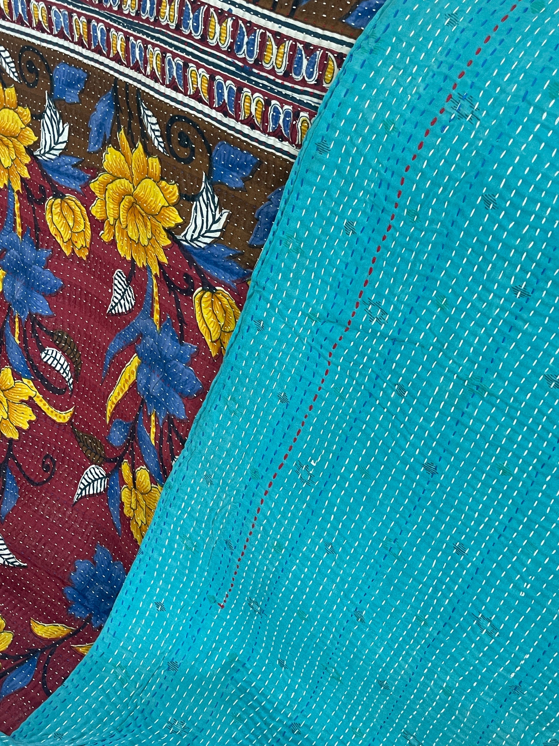 Indian Handmade Reversible Vintage Kantha Quilt Bedspread Sonia - Adore India   