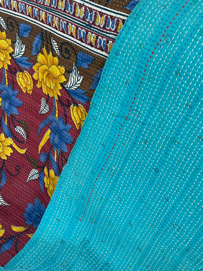 Indian Handmade Reversible Vintage Kantha Quilt Bedspread Sonia - Adore India   