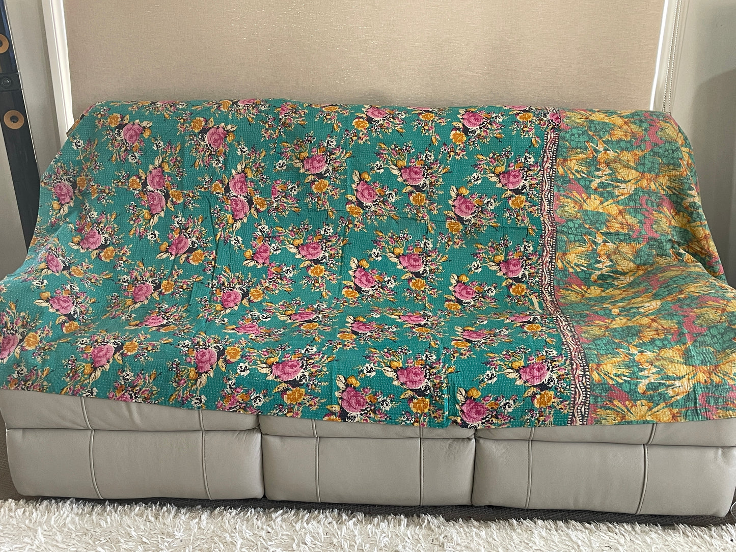 Indian Handmade Reversible Vintage Kantha Quilt Bedspread-Radha - Adore India   