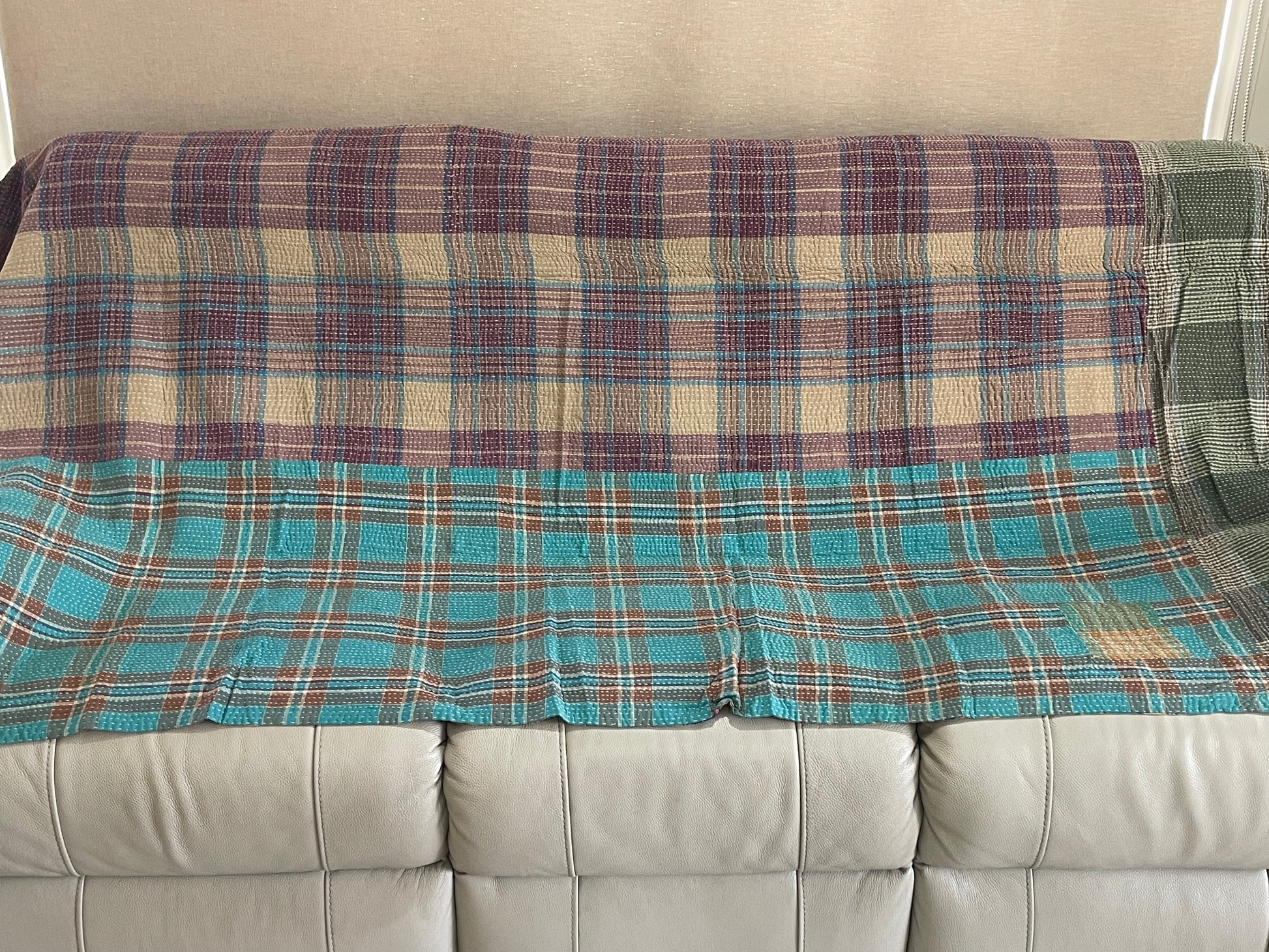 Indian Handmade Reversible Vintage Kantha Quilt Bedspread-Radha - Adore India   