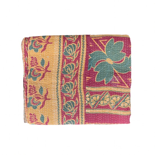Indian Handmade Reversible Vintage Kantha Quilt Meera - Adore India   