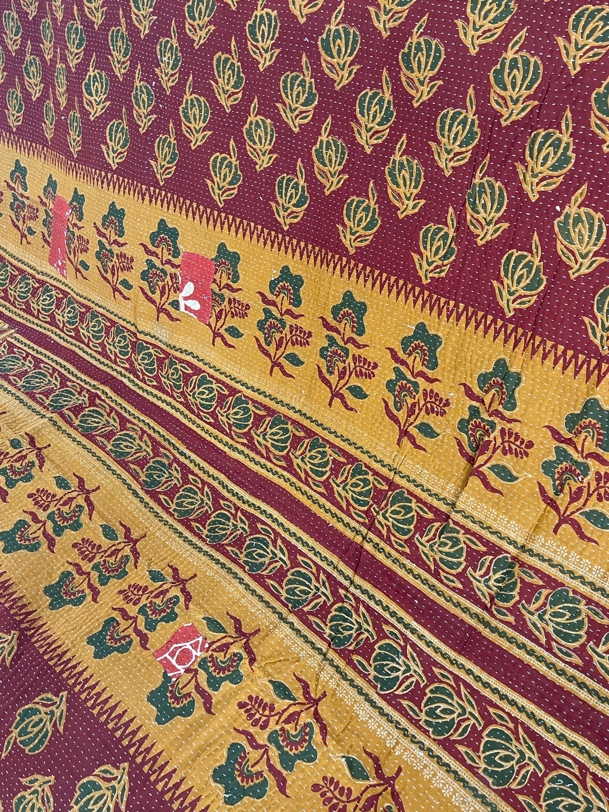 Indian Handmade Reversible Vintage Kantha Quilt Meera - Adore India   