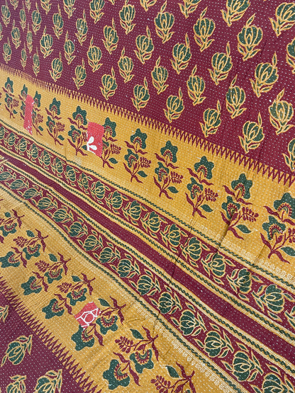 Indian Handmade Reversible Vintage Kantha Quilt Meera - Adore India   