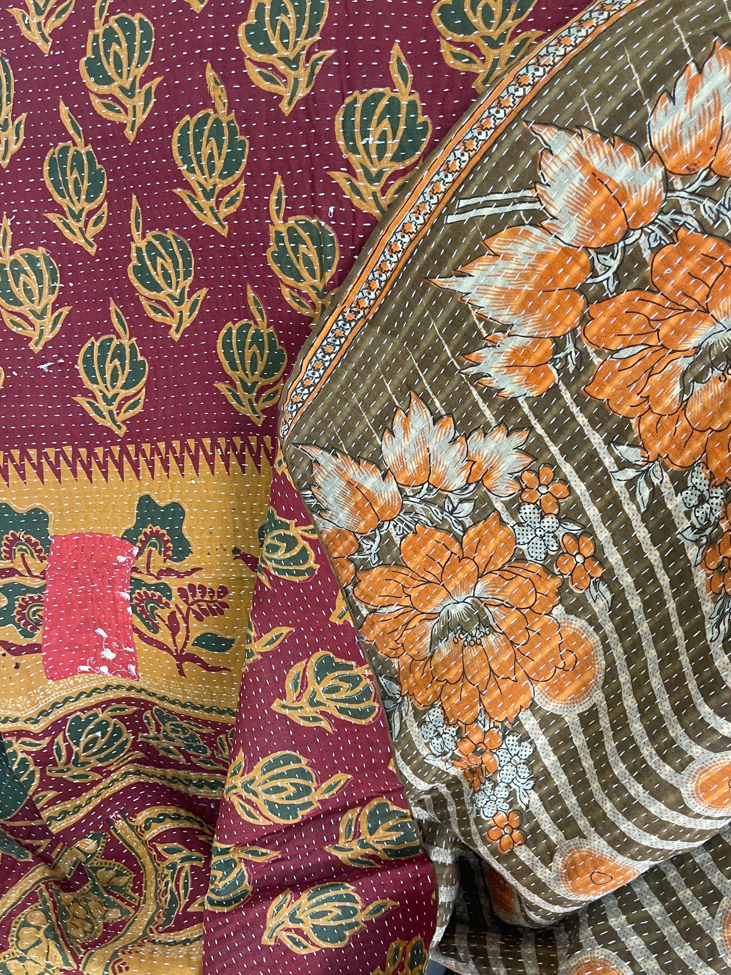 Indian Handmade Reversible Vintage Kantha Quilt Meera - Adore India   