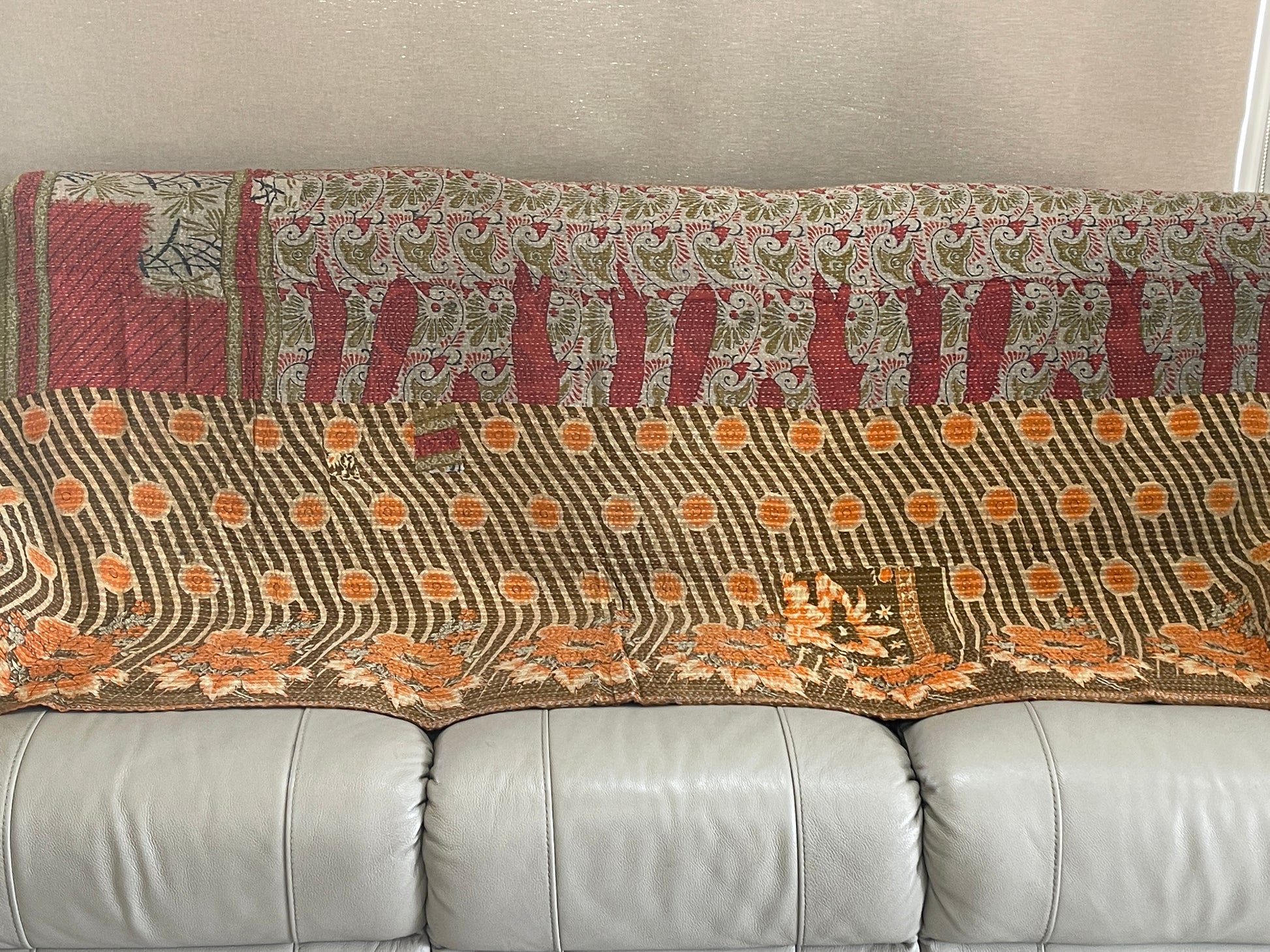 Indian Handmade Reversible Vintage Kantha Quilt Meera - Adore India   