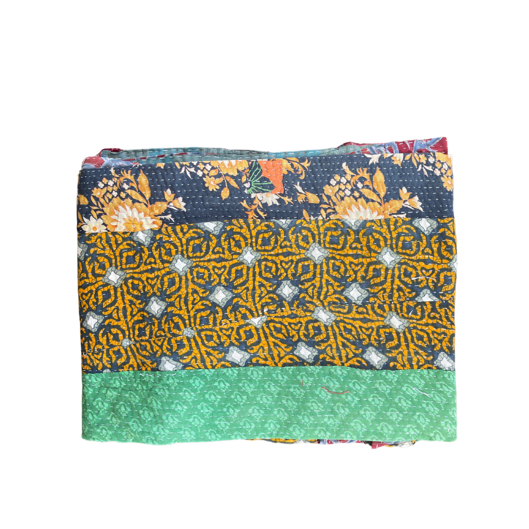 Indian Handmade Vintage Cotton Reversible Kantha Quilt Throw Bedspread - Seema - Adore India   