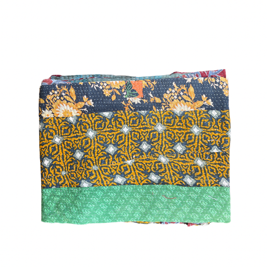 Indian Handmade Vintage Cotton Reversible Kantha Quilt Throw Bedspread - Seema - Adore India   