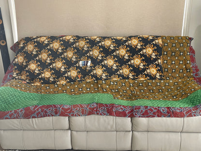 Indian Handmade Vintage Cotton Reversible Kantha Quilt Throw Bedspread - Seema - Adore India   