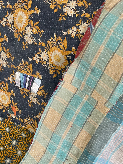 Indian Handmade Vintage Cotton Reversible Kantha Quilt Throw Bedspread - Seema - Adore India   