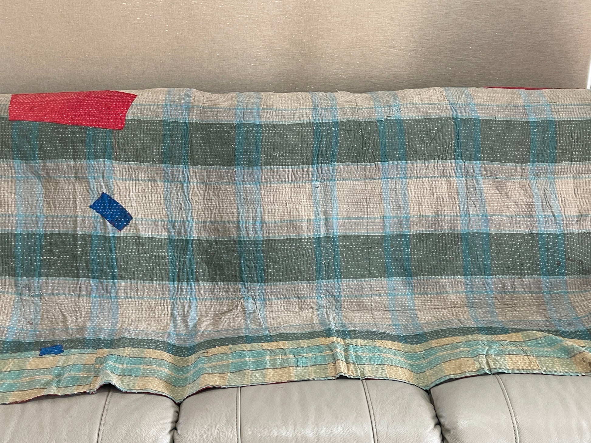 Indian Handmade Vintage Cotton Reversible Kantha Quilt Throw Bedspread - Seema - Adore India   