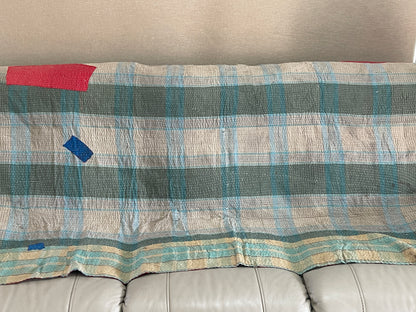 Indian Handmade Vintage Cotton Reversible Kantha Quilt Throw Bedspread - Seema - Adore India   