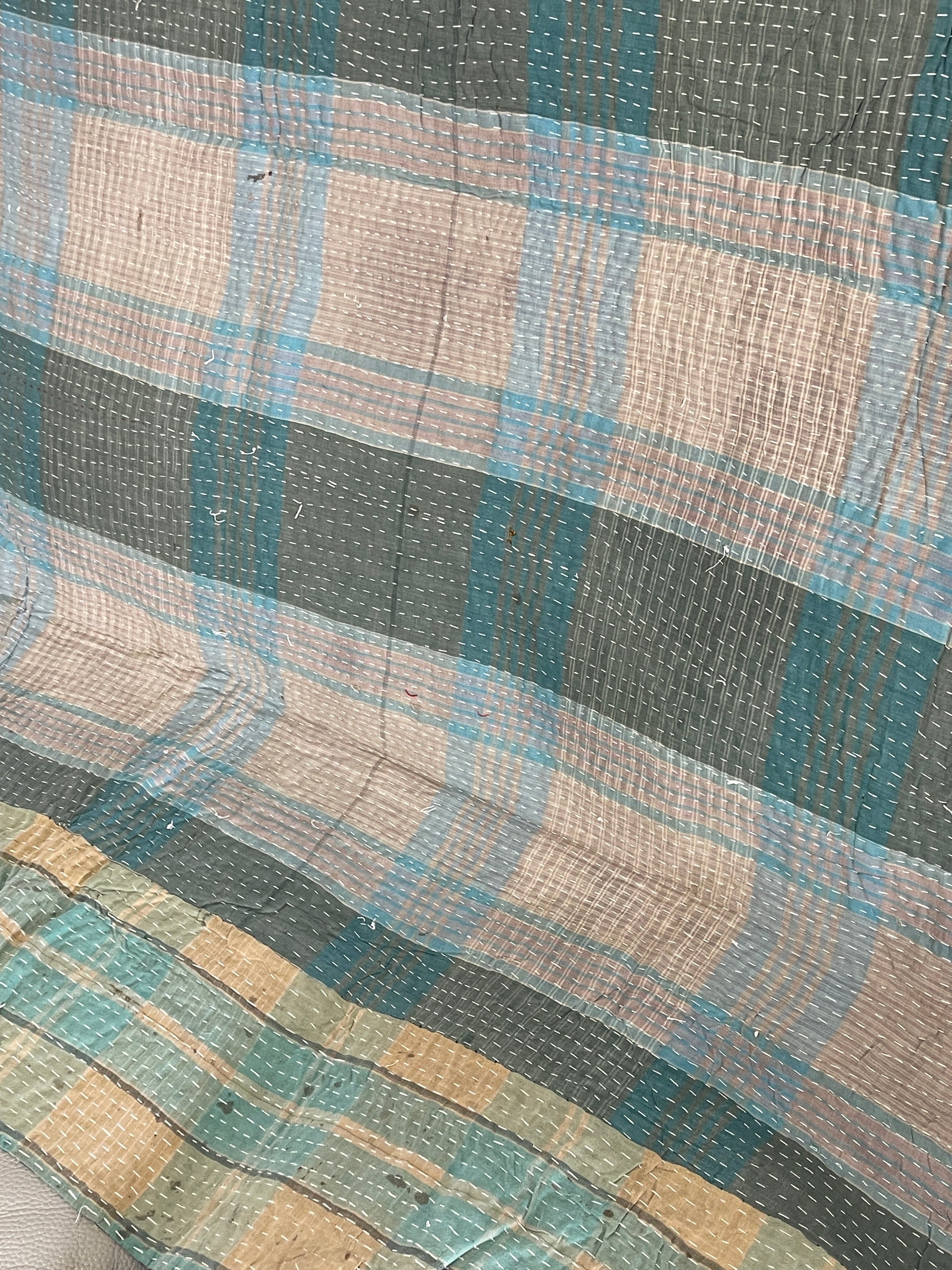 Indian Handmade Vintage Cotton Reversible Kantha Quilt Throw Bedspread - Seema - Adore India   