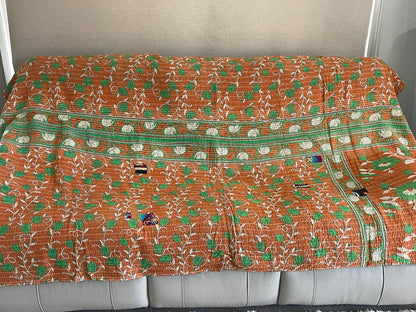Indian Handmade Vintage Cotton Reversible Kantha Quilt Throw Bedspread- Priya - Adore India   