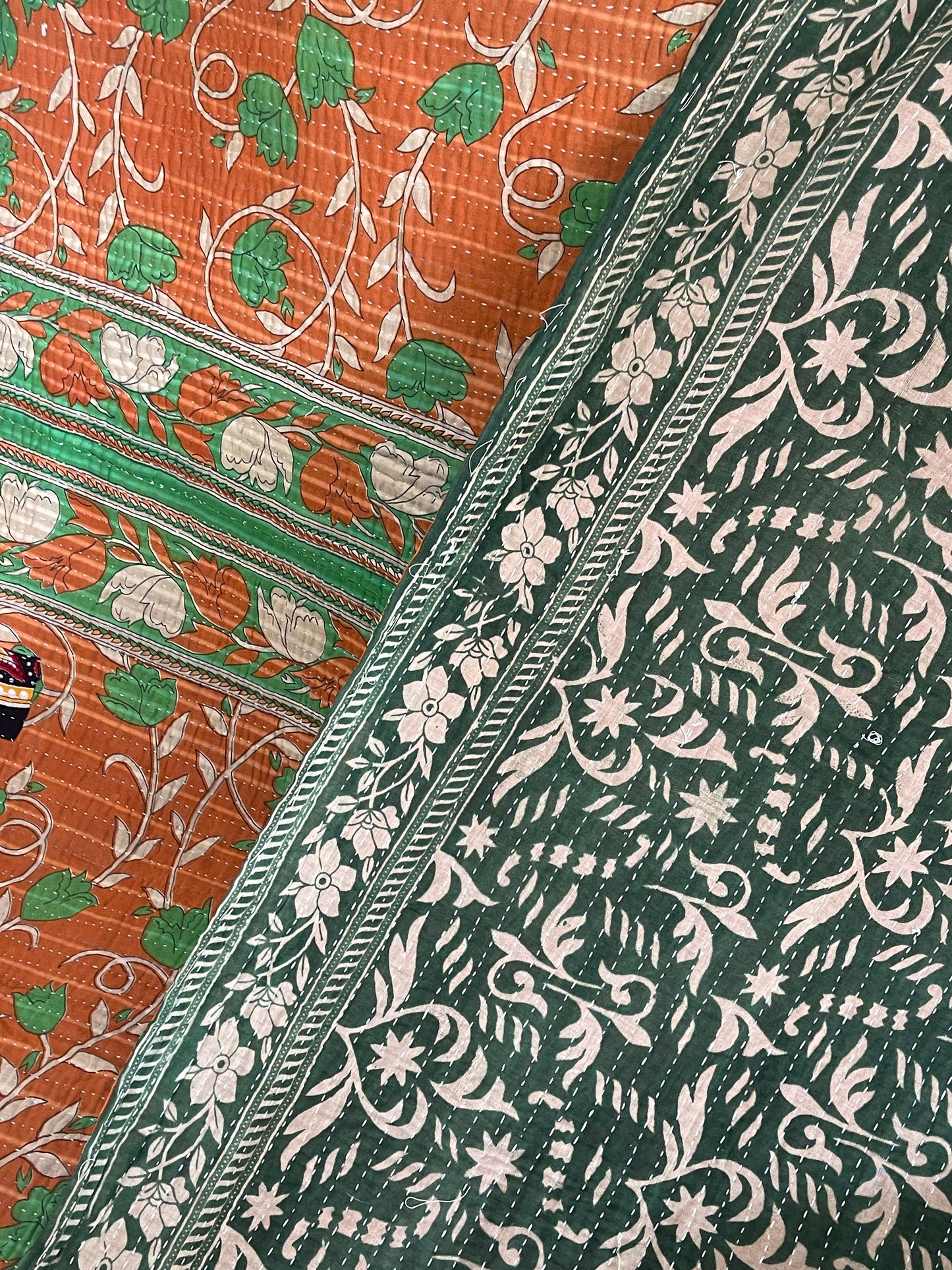 Indian Handmade Vintage Cotton Reversible Kantha Quilt Throw Bedspread- Priya - Adore India   