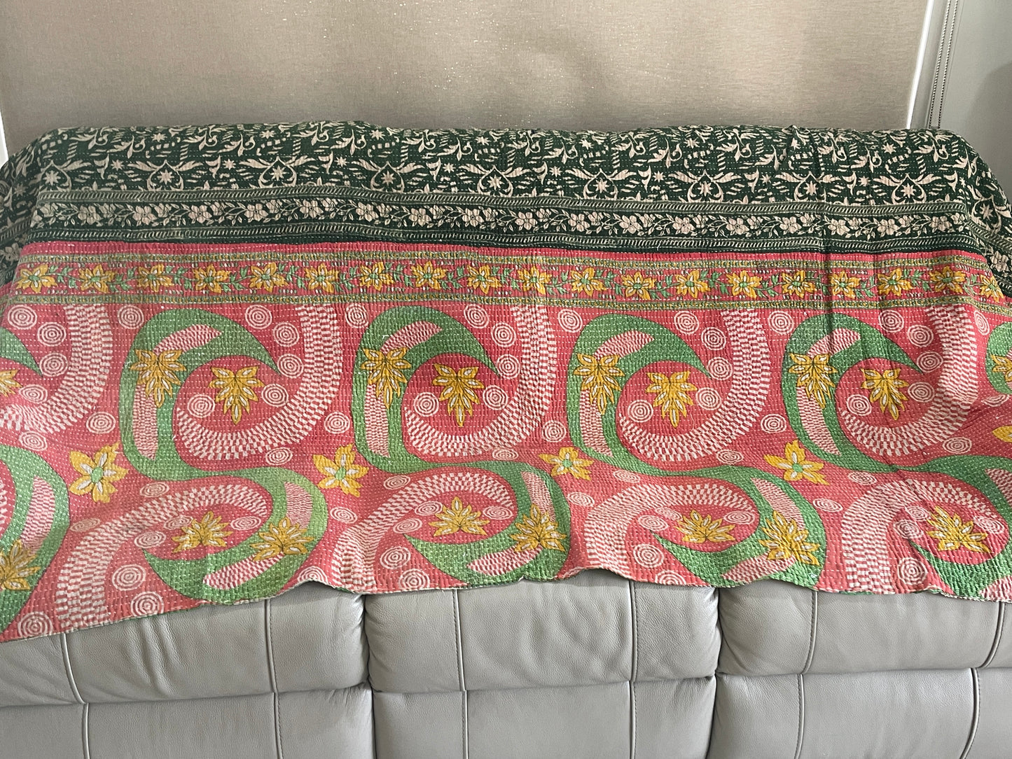 Indian Handmade Vintage Cotton Reversible Kantha Quilt Throw Bedspread- Priya - Adore India   