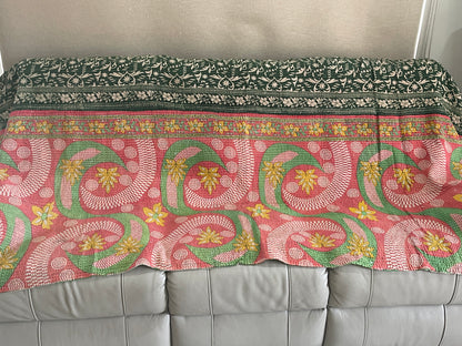 Indian Handmade Vintage Cotton Reversible Kantha Quilt Throw Bedspread- Priya - Adore India   