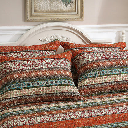 Red Multi Horizontal Geometrical Cotton 3 Piece Bedspread Bedding Set - Adore India   