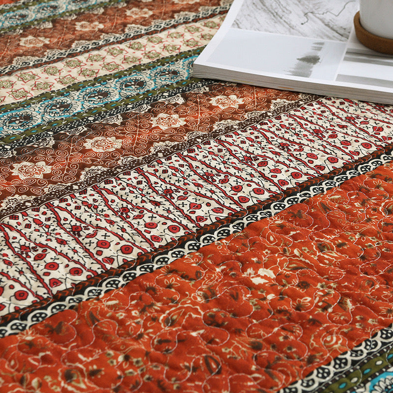 Red Multi Horizontal Geometrical Cotton 3 Piece Bedspread Bedding Set - Adore India   