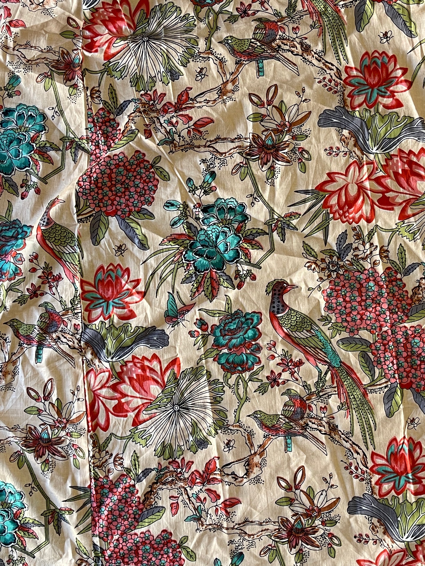 Cotton Bird Printed Beige Kimono Kaftan Bathrobe