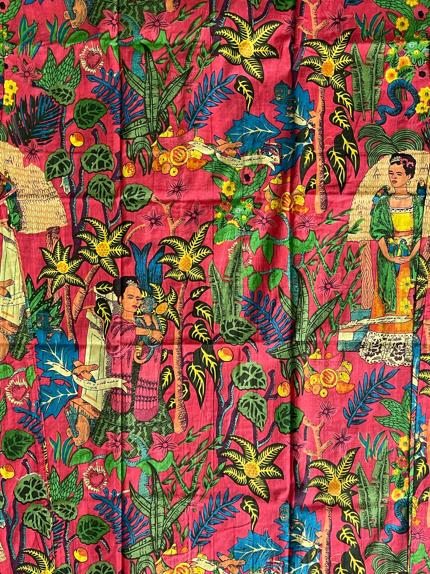 Cotton Printed Fuchsia Kahlo Kimono Kaftan Bathrobe