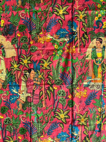 Cotton Printed Fuchsia Kahlo Kimono Kaftan Bathrobe