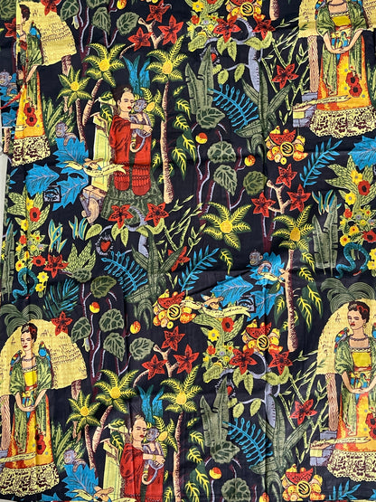 Cotton Printed Black Kahlo Kimono Kaftan Bathrobe