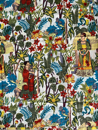 Cotton Printed White Kahlo Kimono Kaftan Bathrobe