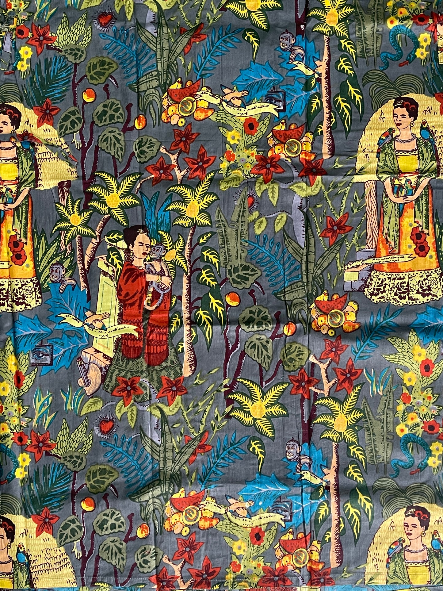 Cotton Printed Grey Kahlo Kimono Kaftan Bathrobe