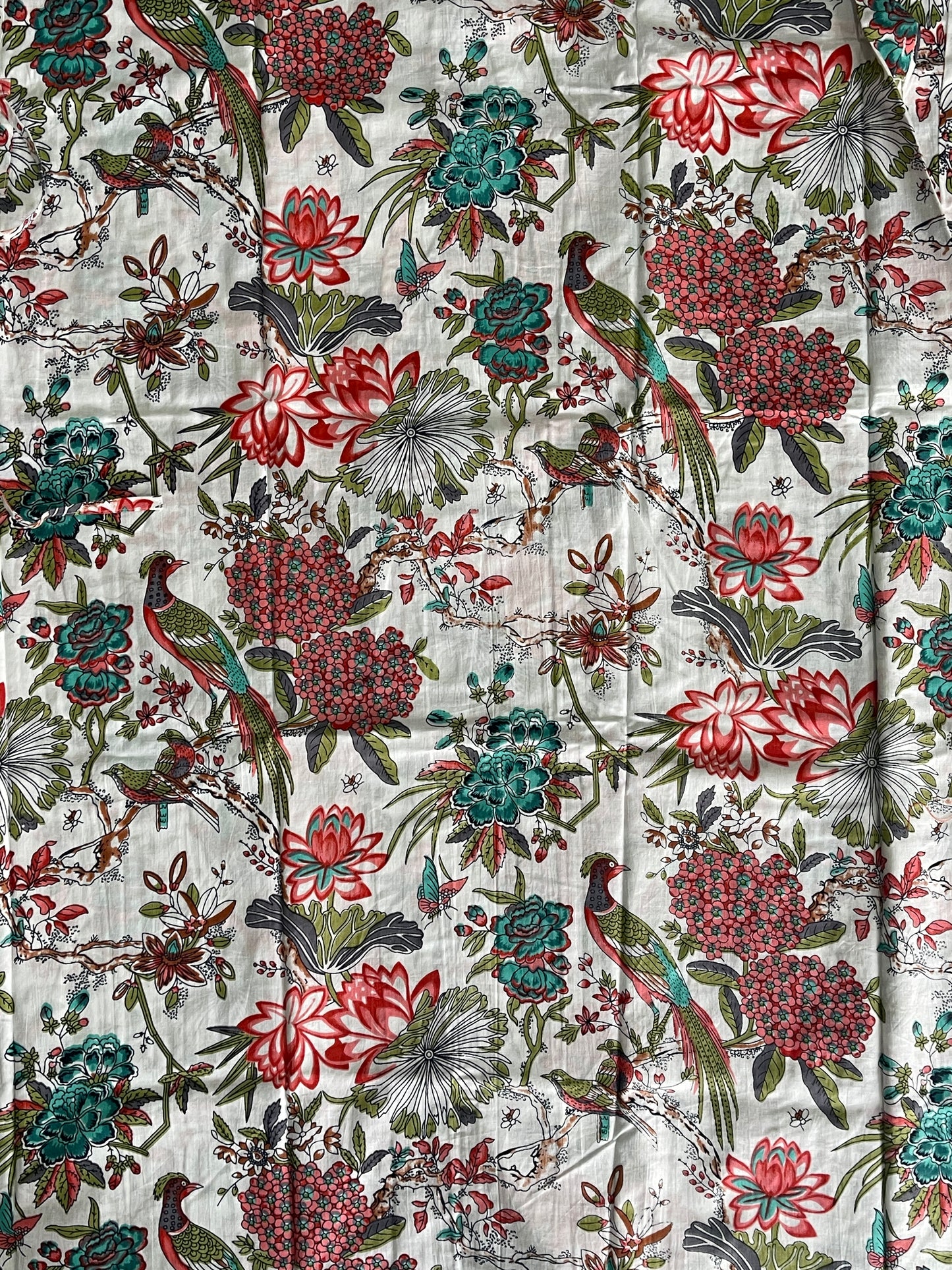 Cotton Bird Printed White Kimono Kaftan Bathrobe