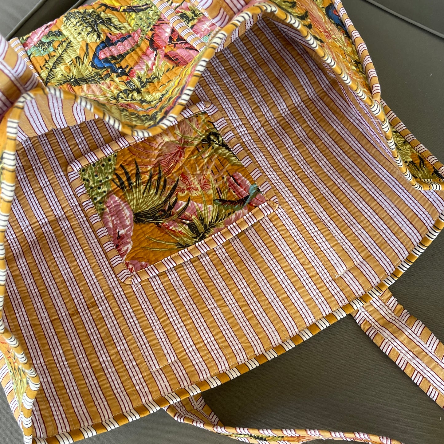 Handmade Boho Cotton Mustard Peacock Quilted Bags Beach Tote Bag