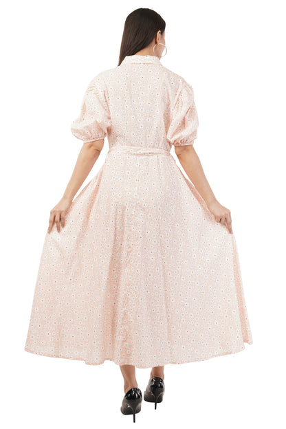 IVY Peach Cotton Midi Shirt Floral Elegance Dress