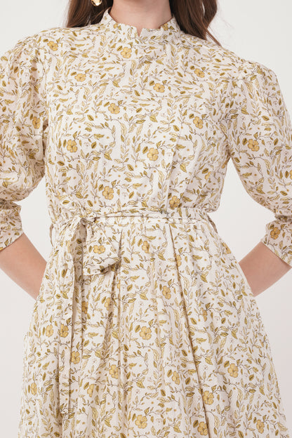 Lilian Long Bohemian Cotton Golden Floral Maxi Dress