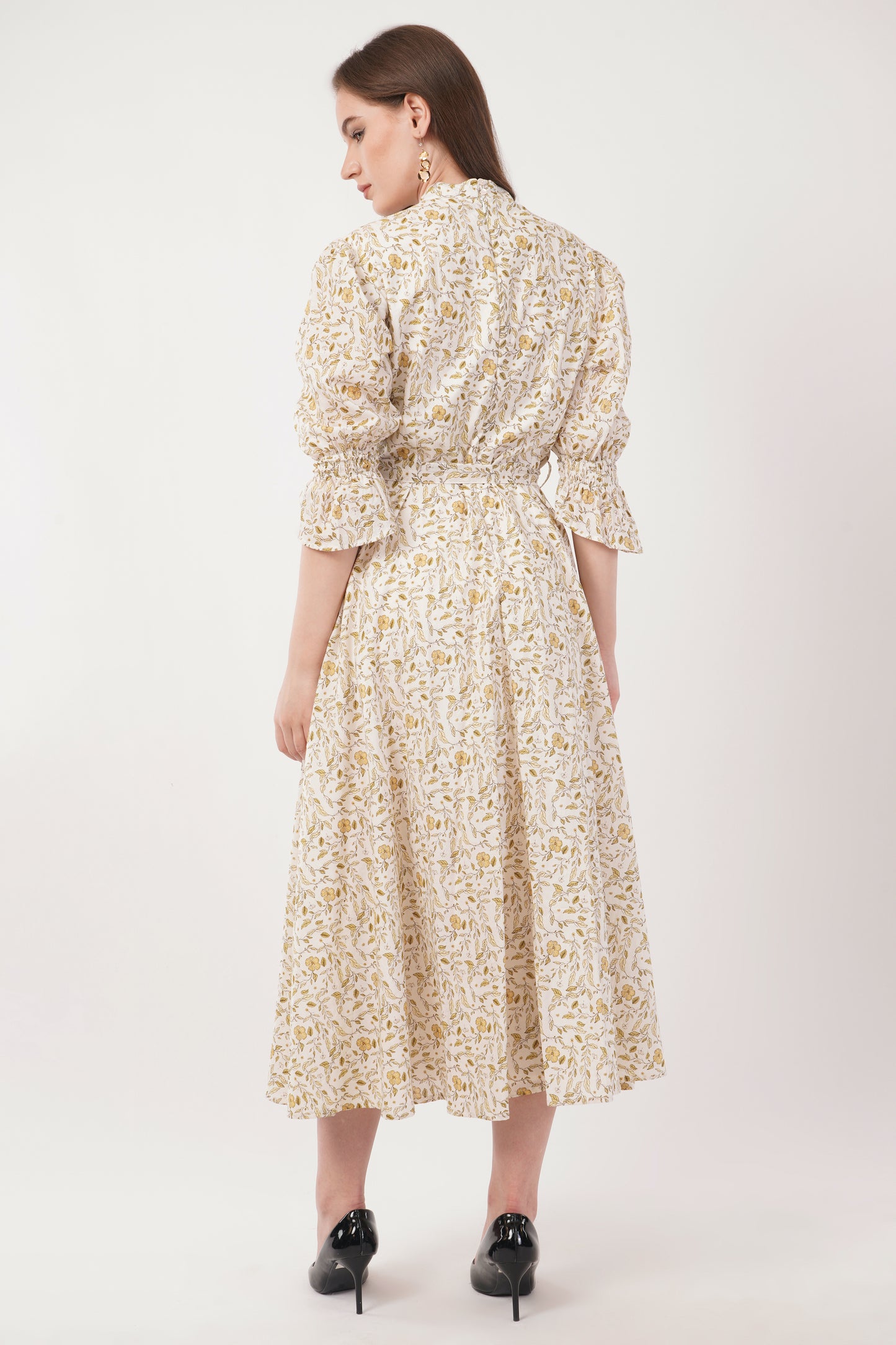 Lilian Long Bohemian Cotton Golden Floral Maxi Dress