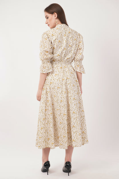 Lilian Long Bohemian Cotton Golden Floral Maxi Dress