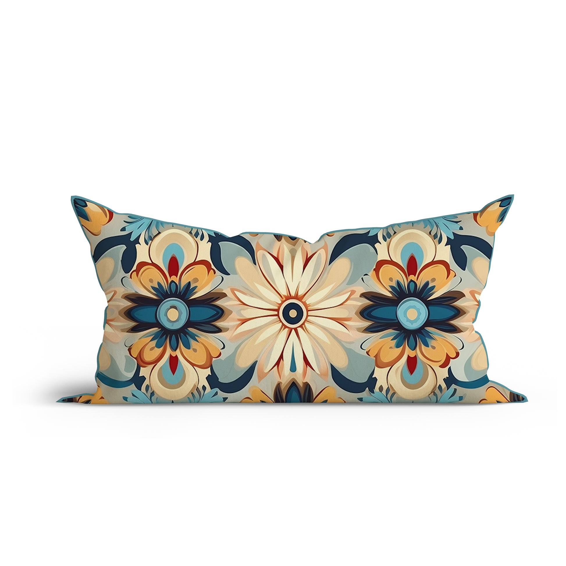 Sunset Blossom Fusion Printed Cotton Cushion with Piping-Adore India