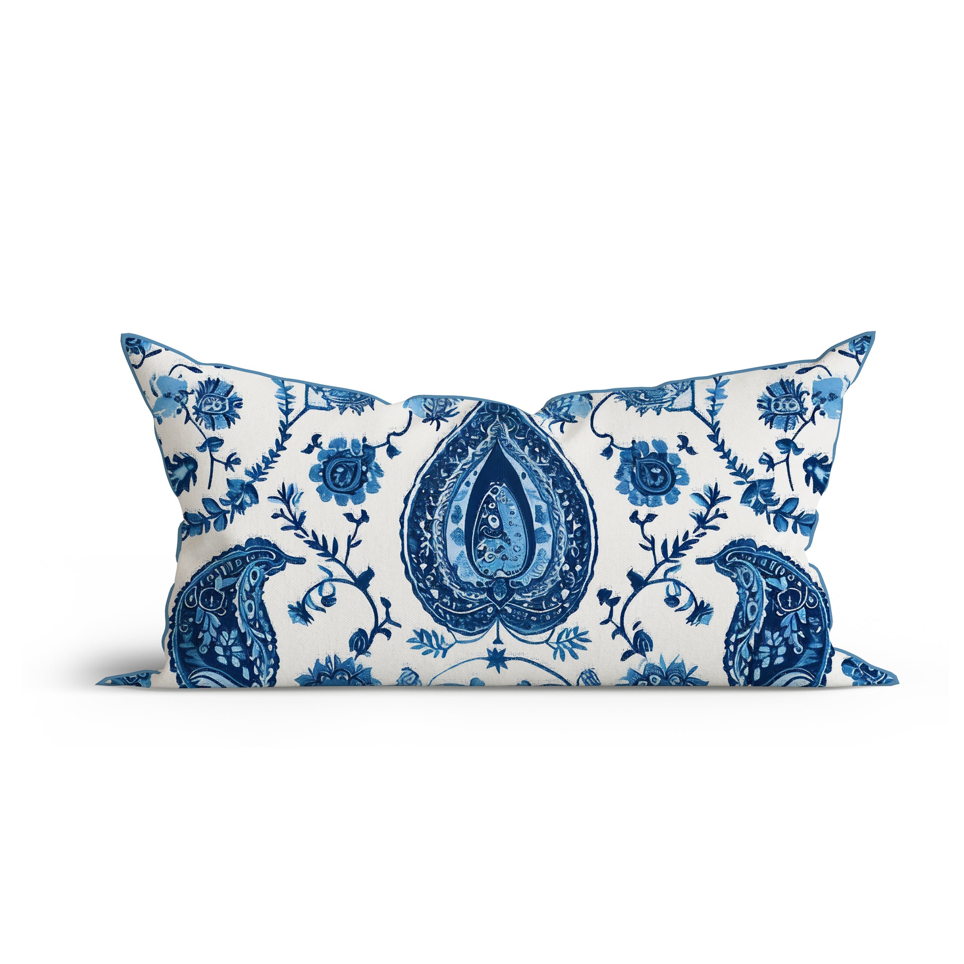 Boho Aqua Paisley Serenity Printed Sofa Cushion Cover Set with Piping- Adore India