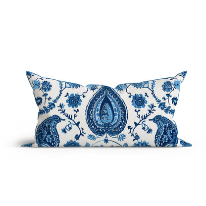 Boho Aqua Paisley Serenity Printed Sofa Cushion Cover Set with Piping- Adore India