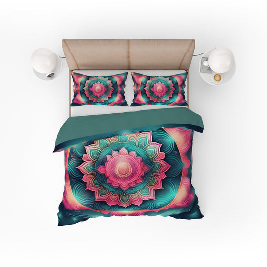 Blue Teal Blessing Bohemian Reversible Quilt Cover Duvet Cover Set - Adore India   