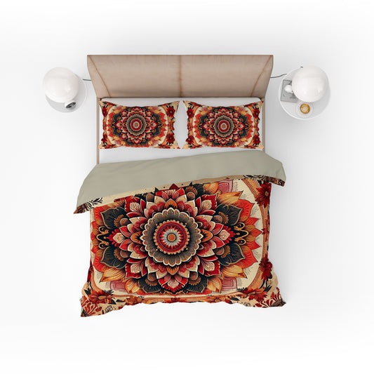 Bohemian Vintage Red Floral Mandala Reversible Quilt Cover Duvet Cover Set - Adore India   