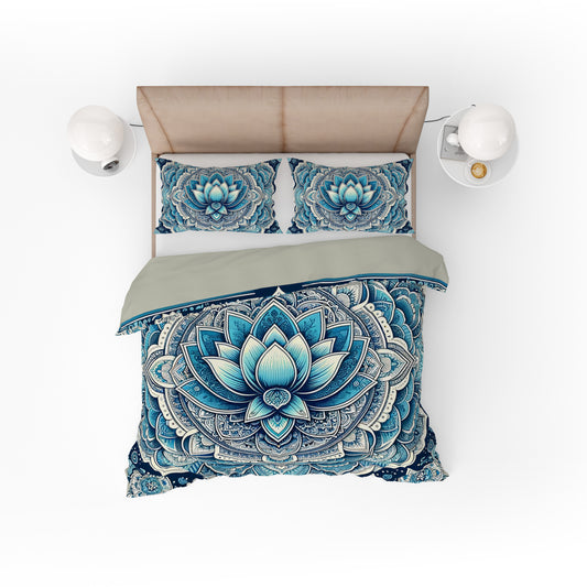 Bohemian Blue White Mandala Reversible Quilt Cover Duvet Cover Set - Adore India   